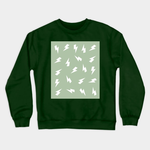 Sage Green and White Lightning, Thunder, Bolts Pattern Crewneck Sweatshirt by OneThreeSix